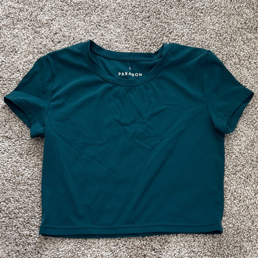 Paragon Teal Short Sleeve Crop Top sz medium